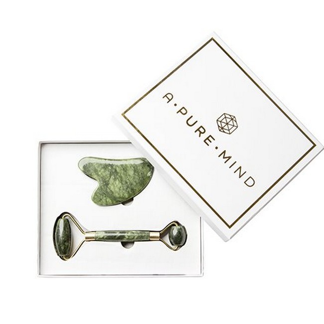 Pure Mind Jadesten Gaveæske Ansigtsrulle Gua Sha Green Jade