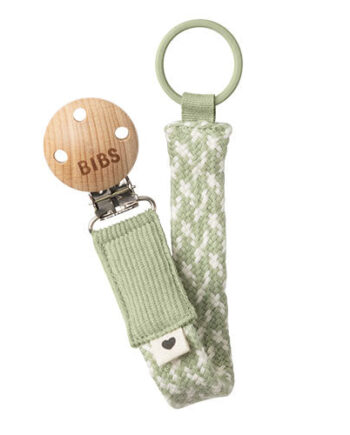 Bibs Pacifier Clip Braided Sage Ivory