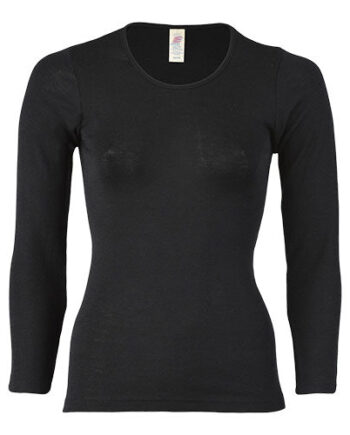 Engel Natur Langærmet Bluse  Uld Silke  Black  Str  46 48