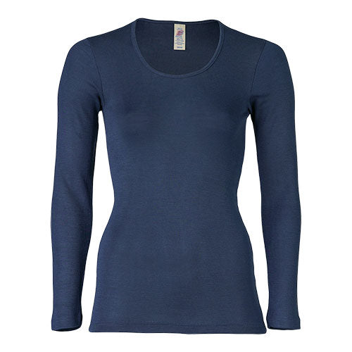 Engel Natur Langærmet Bluse Uld Silke Navy Str 38 40
