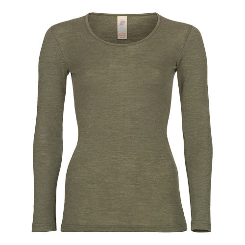 Engel Natur Langærmet Bluse Uld Silke Olive Str 38 40