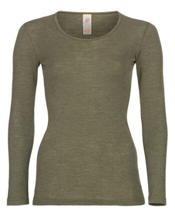 Engel Natur Langærmet Bluse  Uld Silke  Olive  Str  34 36