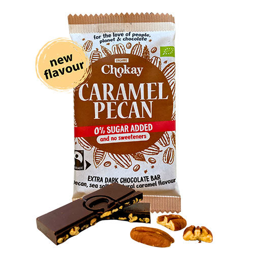 - Veganskchokay Bar Extra Dark Caramel Pecan 65 økologisk