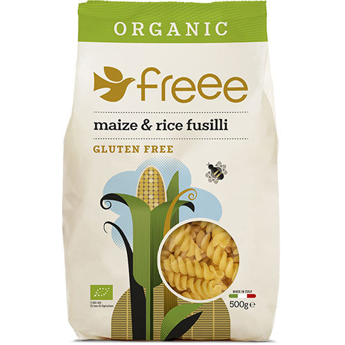 - Veganskdoves Farm Majs Ris Fusilli Pasta økologisk