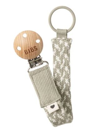Bibs Pacifier Clip Braided Sand Ivory 1pk