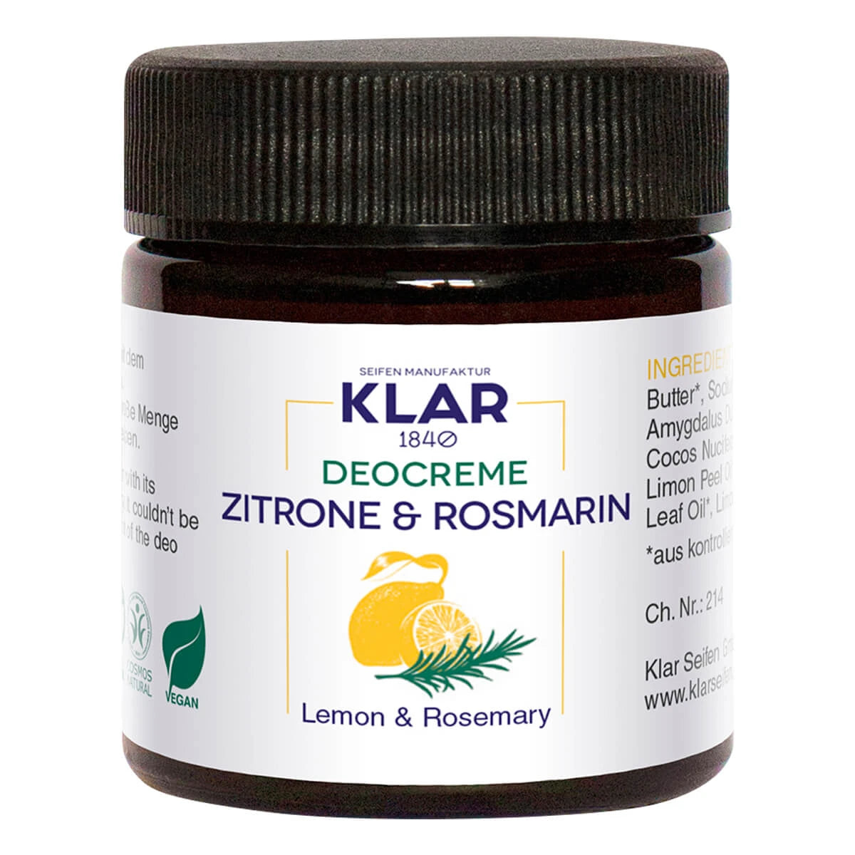 Klar Seifen Deodorant Creme Citron Rosmarin 30 Ml