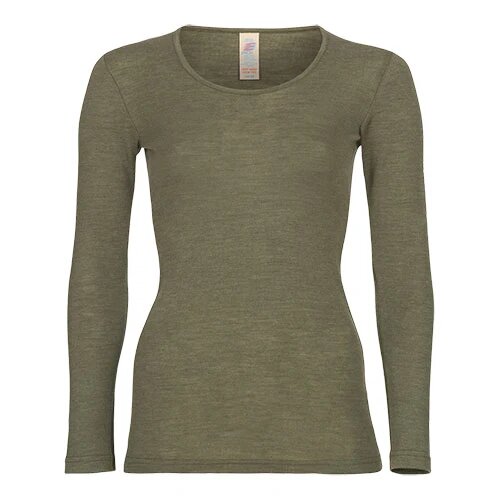 Langærmet Bluse Uld Silke Olive Str 42 44