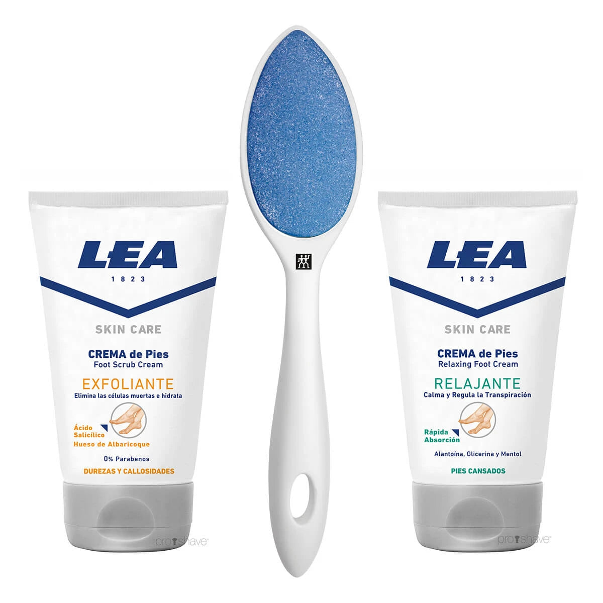 Lea Classic Fodplejesæt Med Keramisk Fodfil Hvid Eksfolierende Fodscrub Og Fodcreme