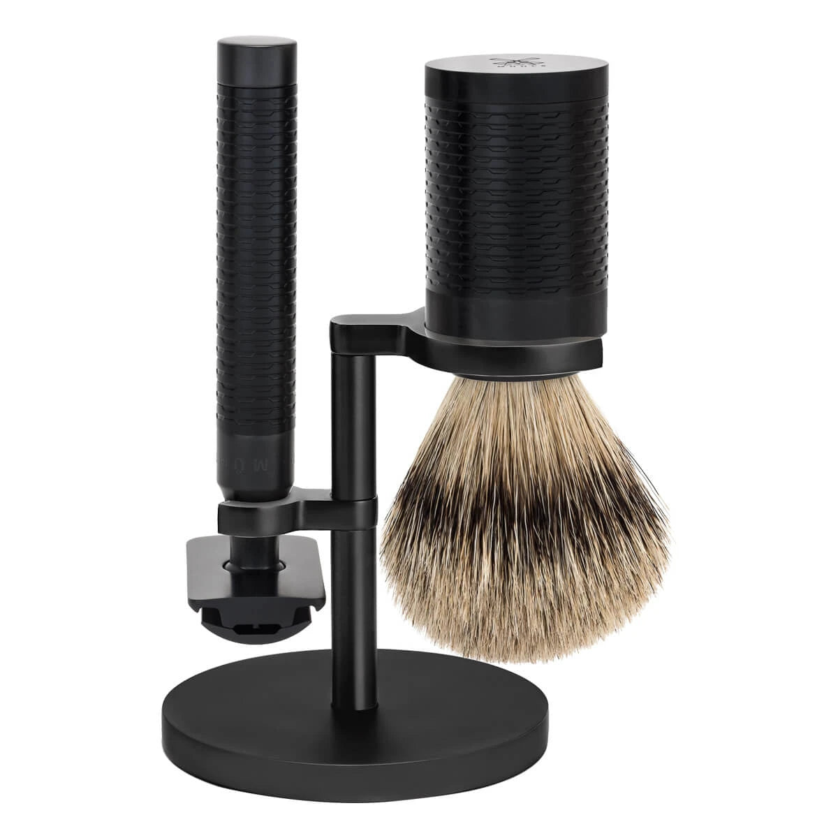 Mühle Shaving Barbersæt Med De-skraber Barberkost Og Holder Rocca Sort Rustfrit Stål
