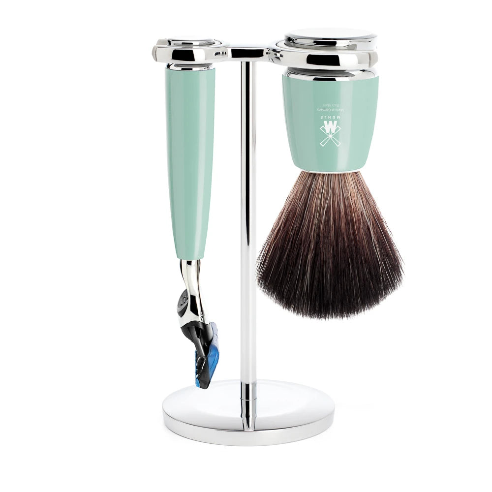 Mühle Shaving Barbersæt Med Fusion Skraber  Barberkost Og Holder  Rytmo  Mintgrøn