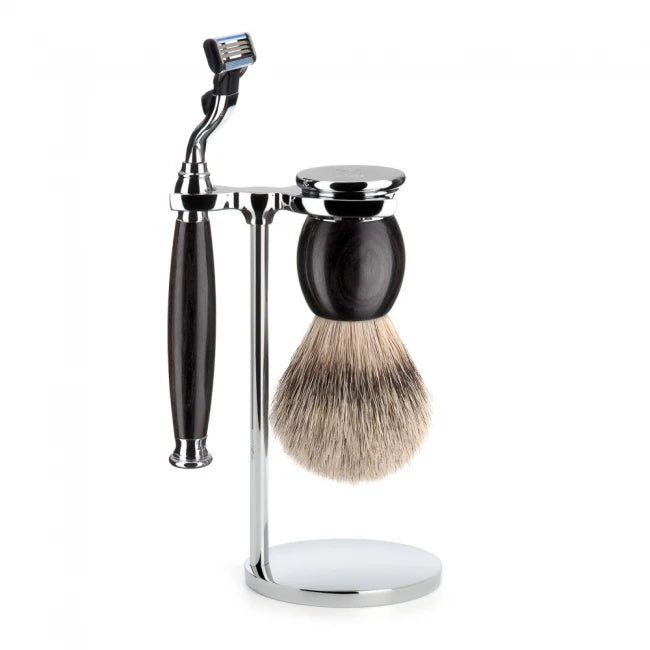 Mühle Shaving Barbersæt Med Mach3 Skraber  Barberkost Og Holder  Sophist  African Blackwood