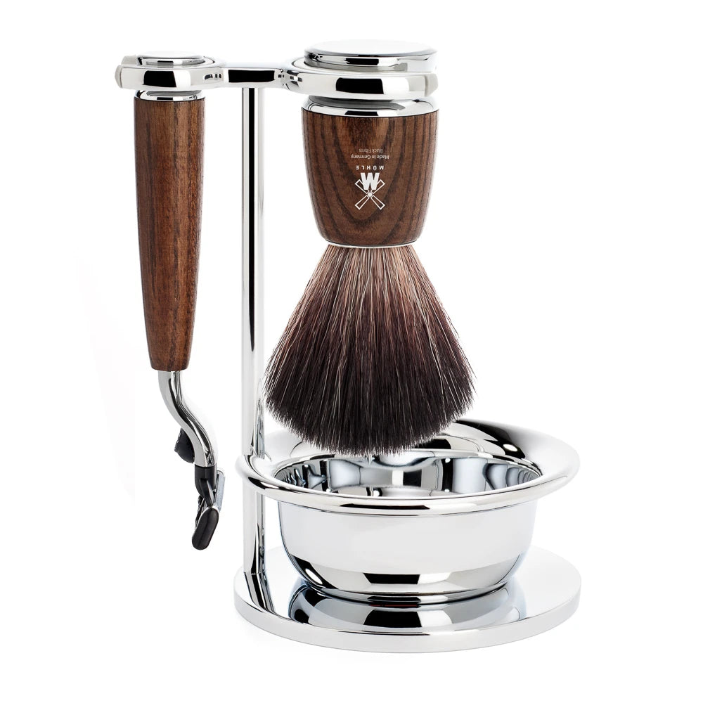 Mühle Shaving Barbersæt Med Mach3 Skraber  Børste  Holder Og Skål  Rytmo  Ask