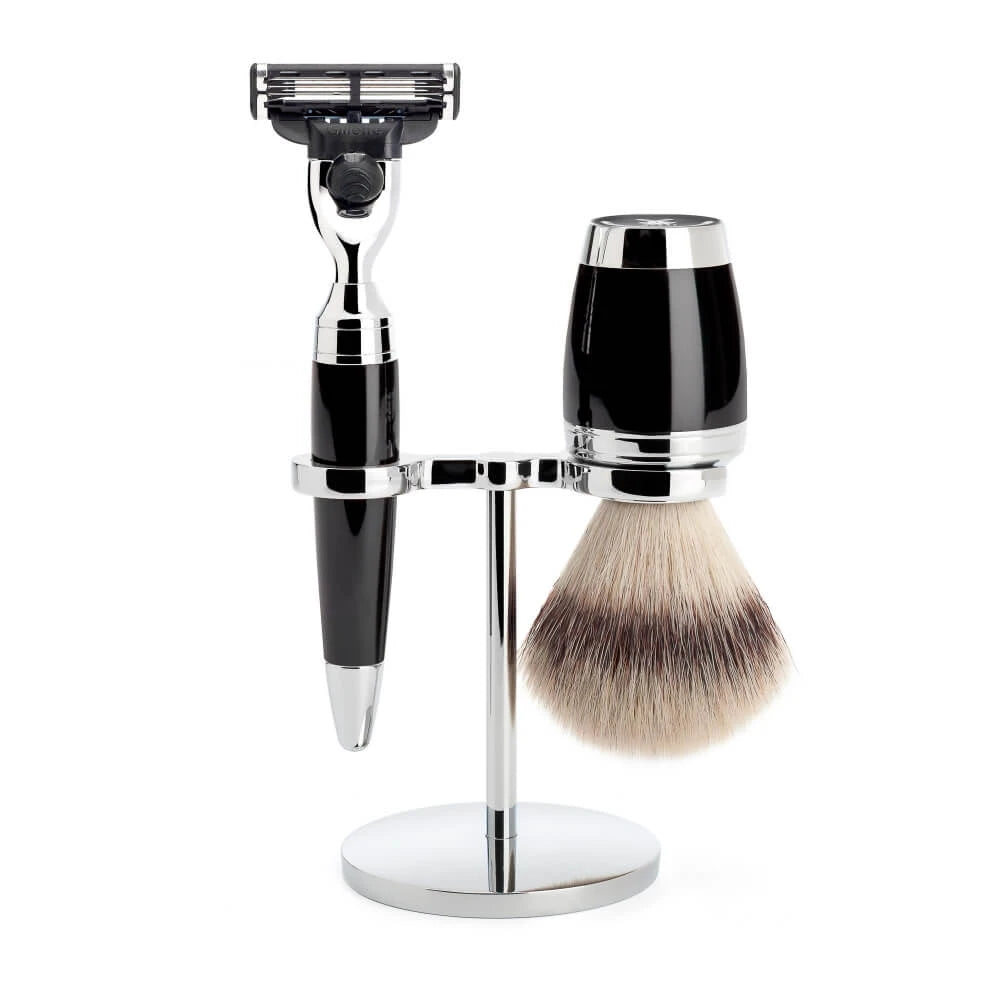 Mühle Shaving Barbersæt Med Mach3 Skraber Silvertip Fibreâ Barberkost Og Holder Stylo Sort Kunstharpiks