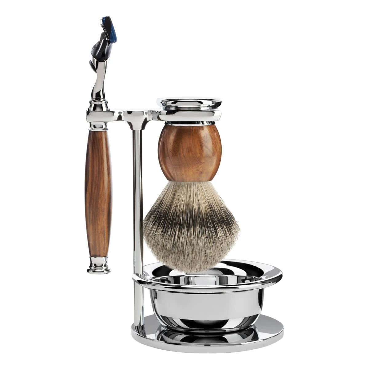 Mühle Shaving Barbersæt Med Skraber Barberkost Holder Og Skål Sophist Ironwood
