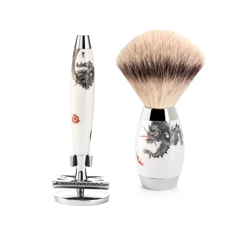 Mühle Shaving Meissen Porcelain Barbersæt Med De-skraber Silvertip Fibreâ Barberkost Og Holder Til Skraber Porcelæn