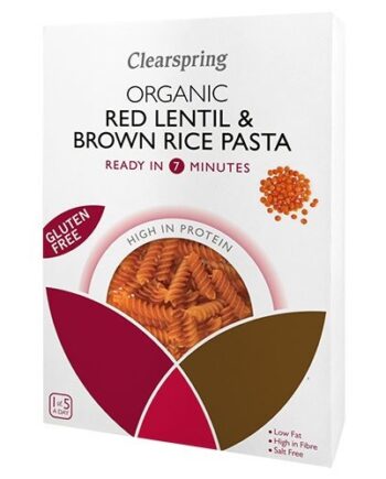 Røde Linser   Brune Ris Fusilli økologisk 250 Gram