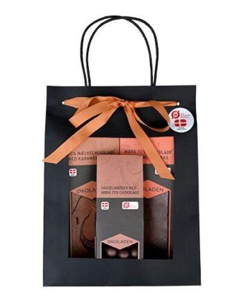 økoladen Gourmet Gavepose Orange        Chokoladeplader Samt Dragée Mandler  240g