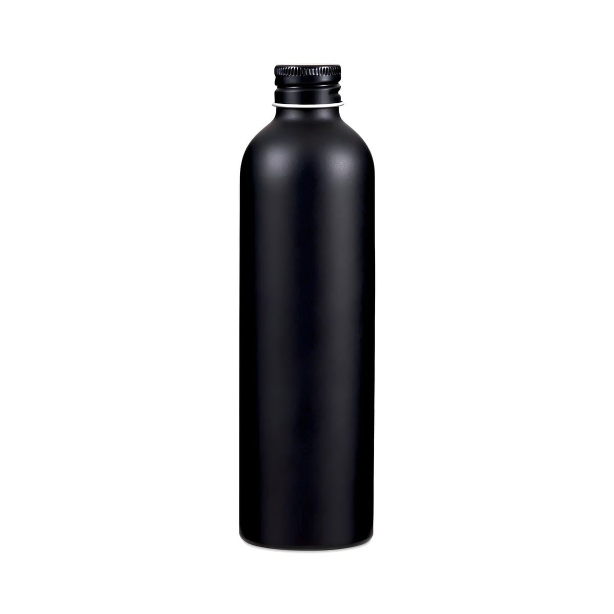 Aluminium Flaske 250 Ml Blank Sort  Med Sort Låg  Lakbelagt  174 Mm Højde Hedenhus Egnet Til Væsker Og Olier