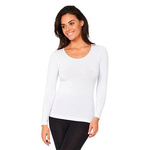 Boody  -shirt Dame Langærmet Hvid Str    Rund Hals  1stk