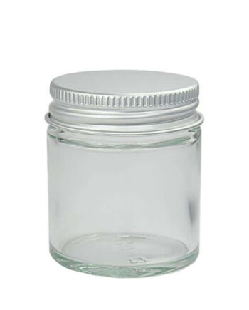 Glasbøtte 30 Ml Med Klar Glaskrukke Og Aluminiumslåg Hedenhus Skumpude   Låg  Tætsluttende  49 Mm Høj  40 Mm Diameter