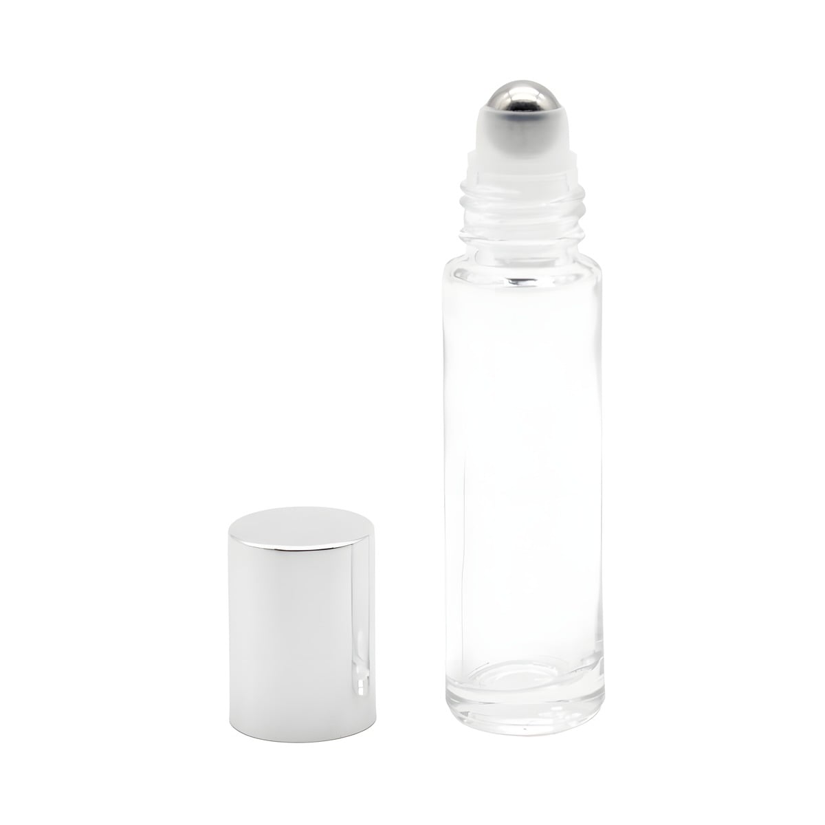 10 Ml  Klar Glasflaske Med Rullehoved   Sølv Låg