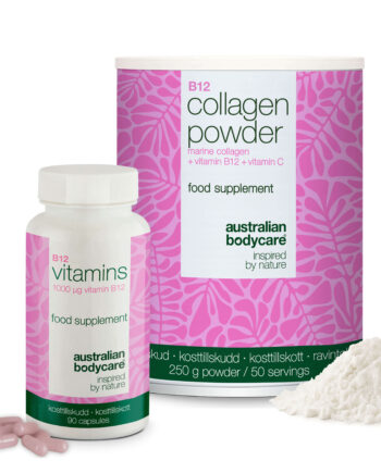 Kollagen   Vitamin B12 Bundle   250   Kollagenpulver   90 B12 Kapsler    Daglig Rutine Med Marint Kollagen   -vitamin Til Normal Kollagendannelse   Huden Og Højdosis Vitamin B12  1000 âµg