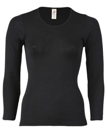 Langærmet Bluse  Uld Silke  Black  Str  34 36