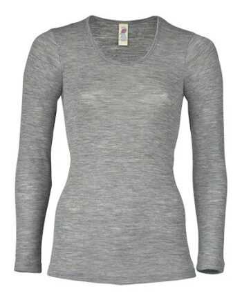 Langærmet Bluse  Uld Silke  Light Grey  Str  34 36
