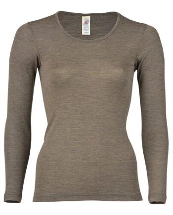 Langærmet Bluse  Uld Silke  Walnut  Str  34 36
