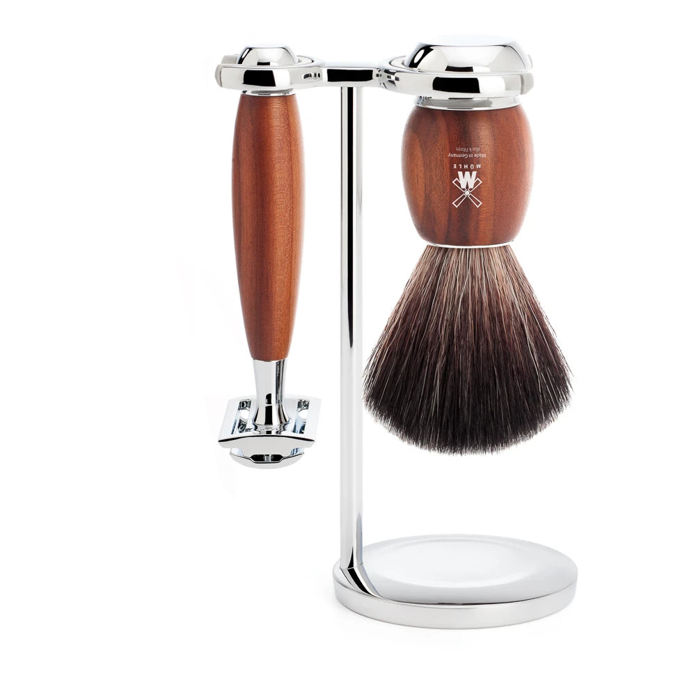 Mühle Shaving Barbersæt Med De-skraber  Fibre Barberkost Og Holder  Vivo  Blommetræ