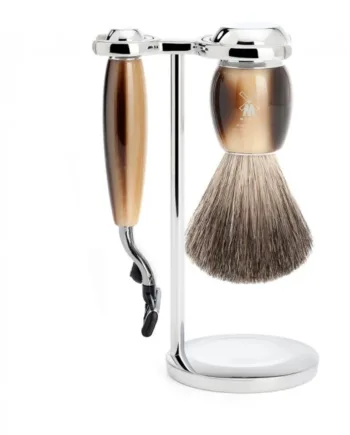 Mühle Shaving Barbersæt Med Mach3 Skraber  Barberkost Og Holder  Vivo  Brunt Horn