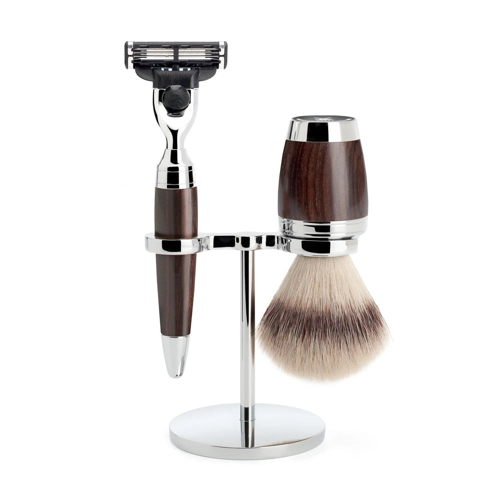 Mühle Shaving Barbersæt Med Mach3 Skraber  Fibre Barberkost Og Holder  Stylo  African Blackwood