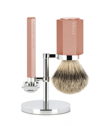Mühle Shaving Mark Braun Barbersæt Med De-skraber  Silvertip Barberkost Og Holder  Hexagon  Aluminium Sunrise