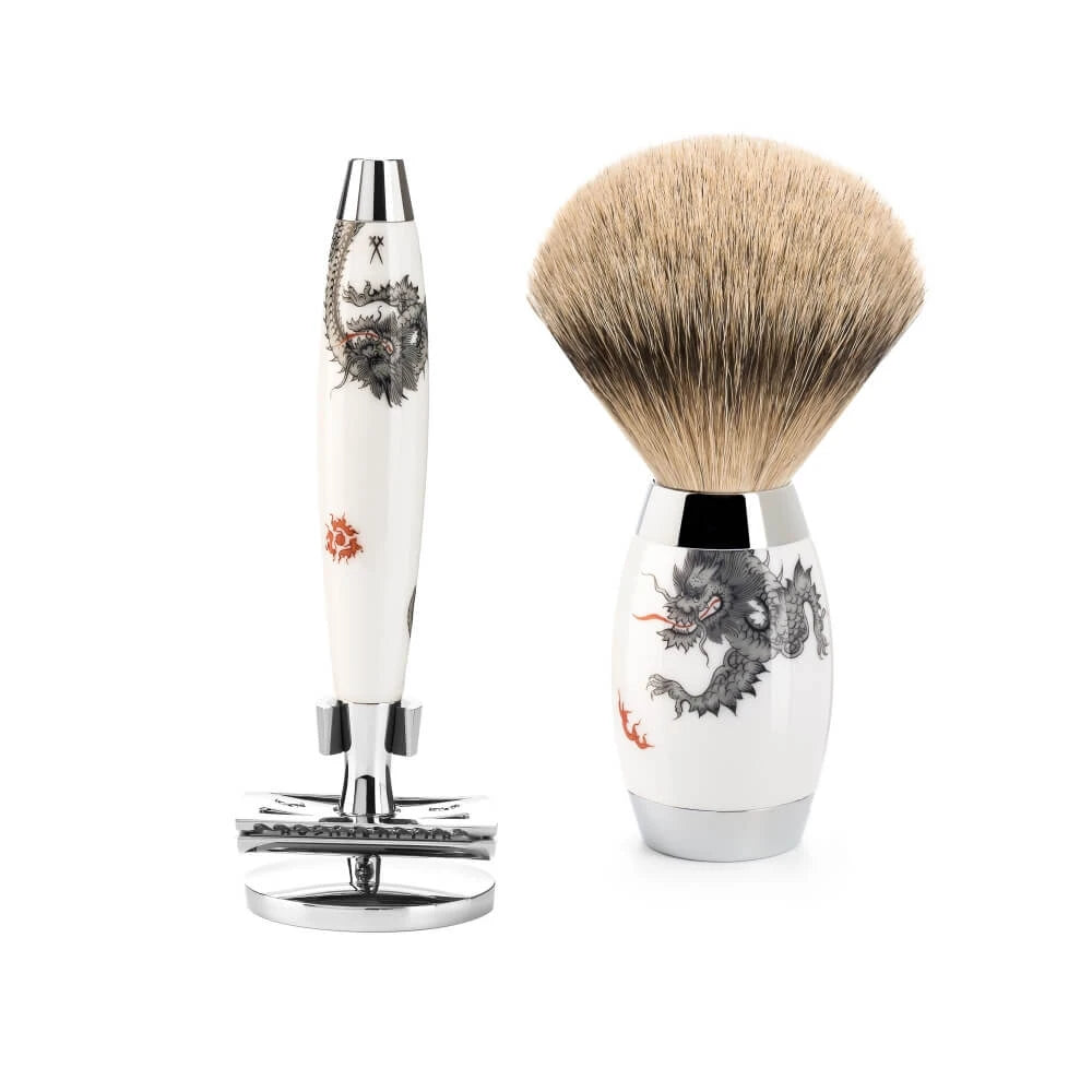 Mühle Shaving Meissen Porcelain Barbersæt Med De-skraber  Silvertip Barberkost Og Holder Til Skraber  Porcelæn