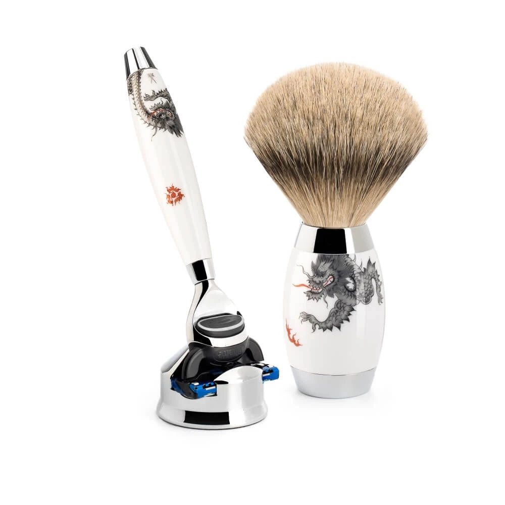 Mühle Shaving Meissen Porcelain Barbersæt Med Fusion Skraber  Silvertip Barberkost Og Holder  Porcelæn
