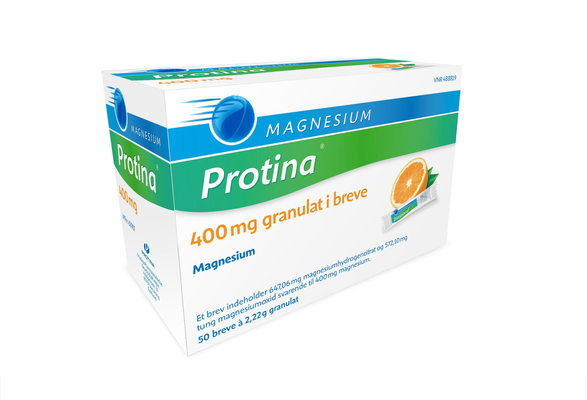 Magnesium Protina 400 Mg Appelsin 50 Breve Af   22 Gram