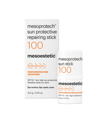 Mesoestetic Mesoprotech Sun Protective Repairing Stick 100 Solbeskyttelse Til Følsomme Zoner   Ansigtet   5g Stick Til øjenkontur Og Læber
