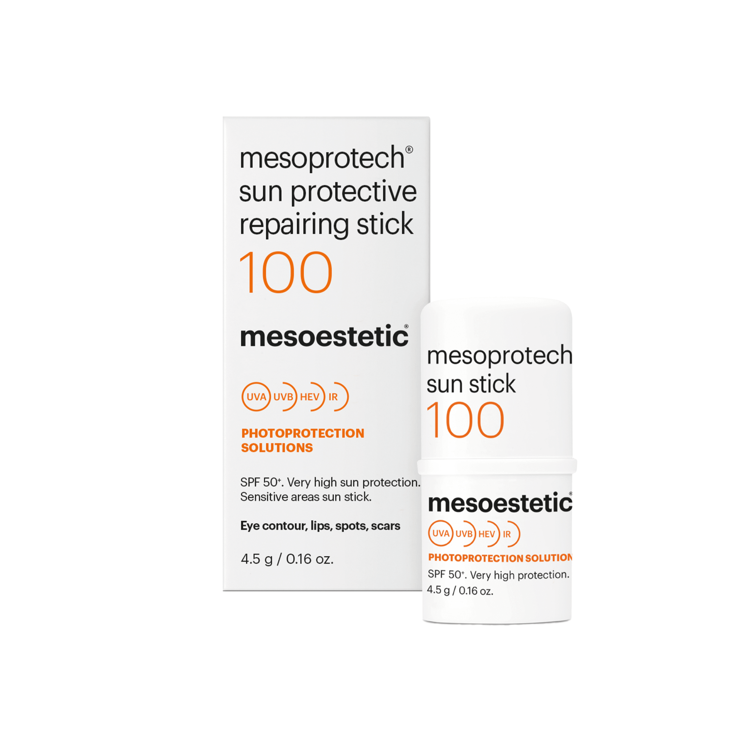 Mesoestetic Mesoprotech Sun Protective Repairing Stick 100 Solbeskyttelse Til Følsomme Zoner Ansigtet 5g Stick Til øjenkontur Og Læber