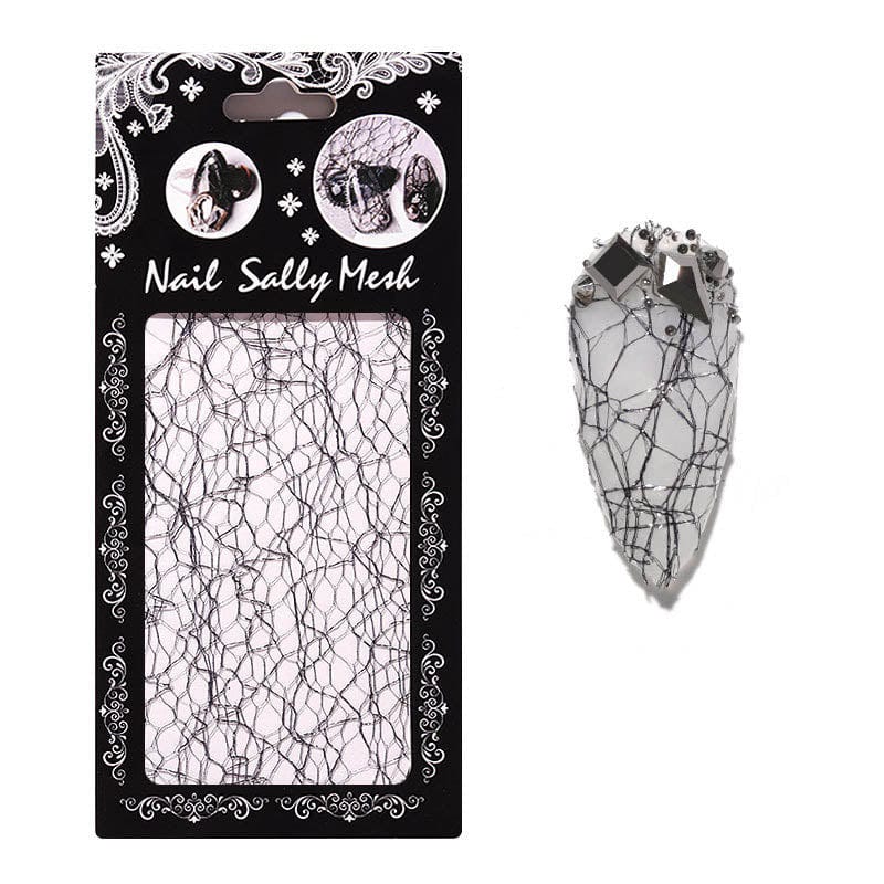 Nail Art Mesh   Sort Sølv