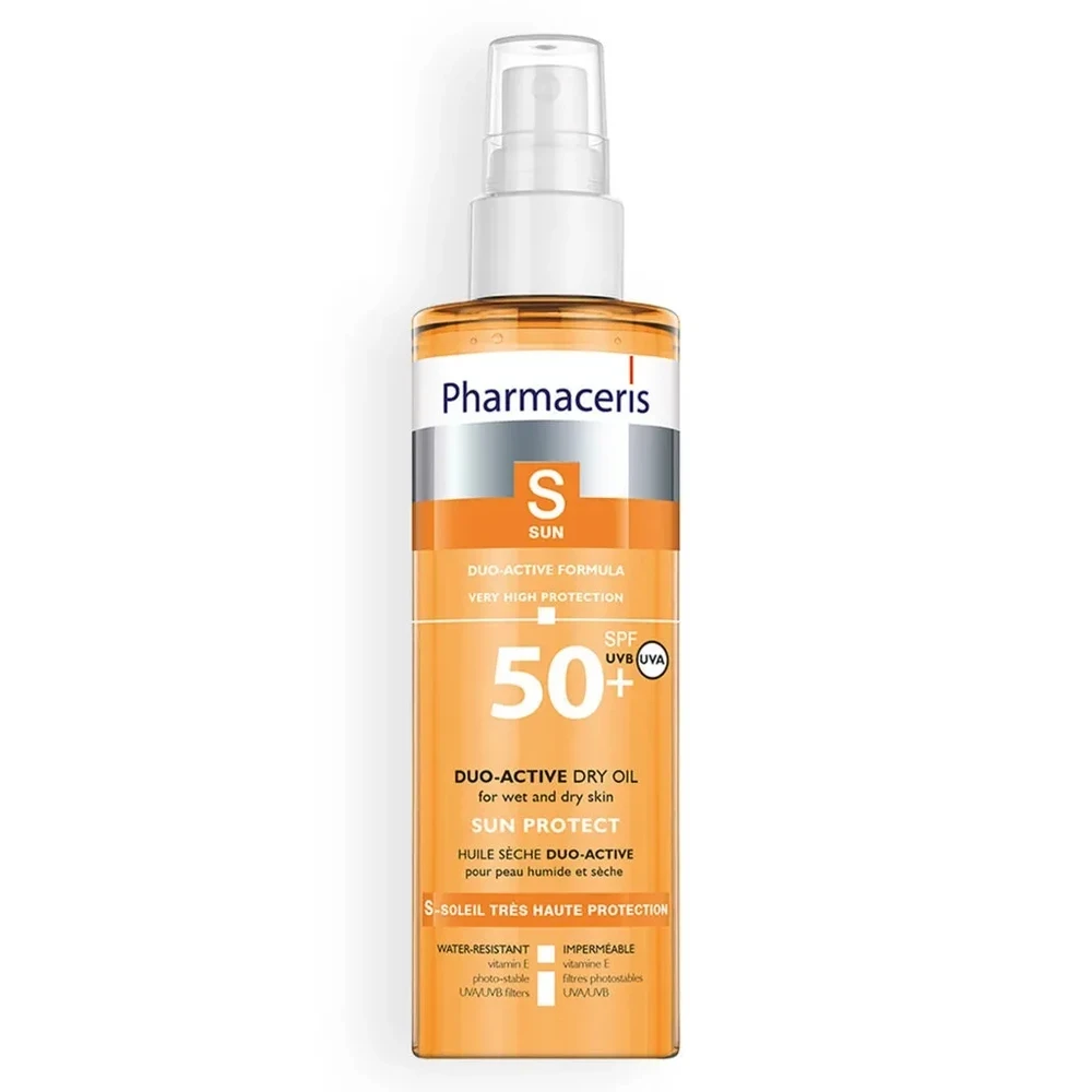 Pharmaceris   Solbeskyttende Olie Med Duoaktiv Formular Til Våd Og Tør Hud  Spf 50  200ml