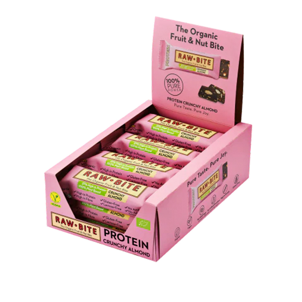 Rawbite Protein Crunchy Almond   50     Køb 12 Stykker Spar 10