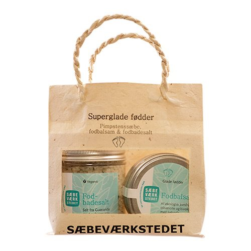 Sæbeværkstedet Superglade Fødder Gavepose  Fodbadesalt  Pimpstensæbe  Fodbalsam