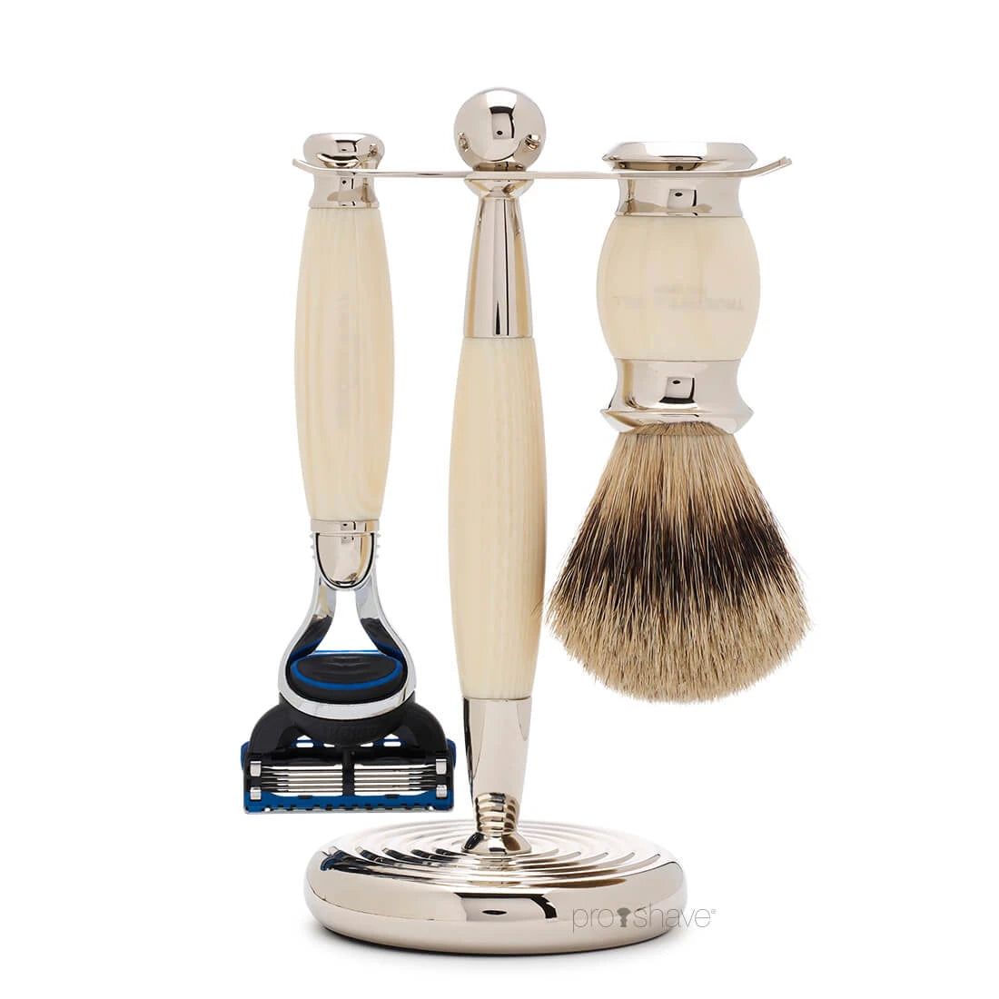 Truefitt Hill Barbersæt Med Fusion Skraber Grævlingebørste Og Holder Edwardian Faux Ivory