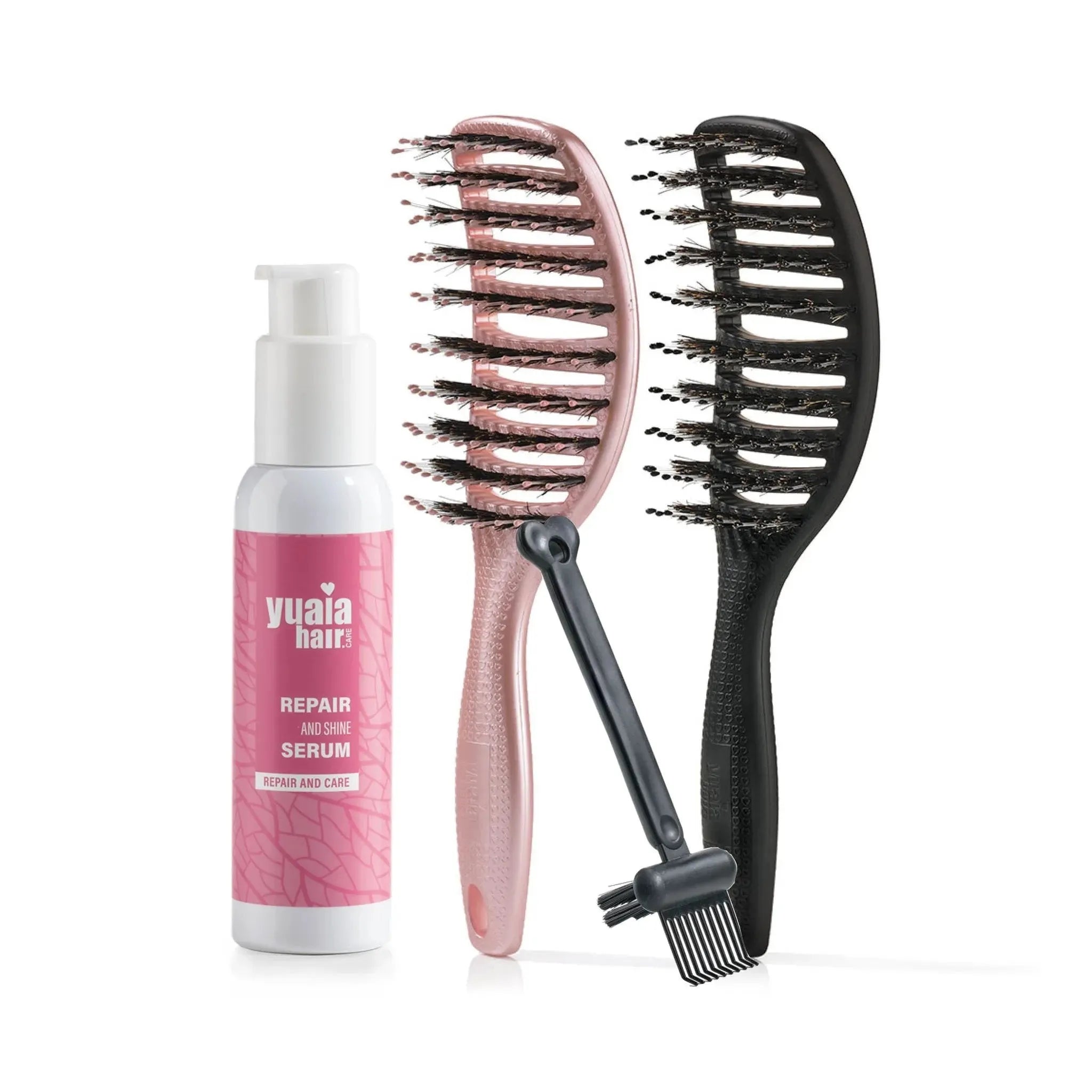 Ultimative Detangler Sæt Shiny Rose Soft Black Gratis Hårserum Og Cleaning Brush
