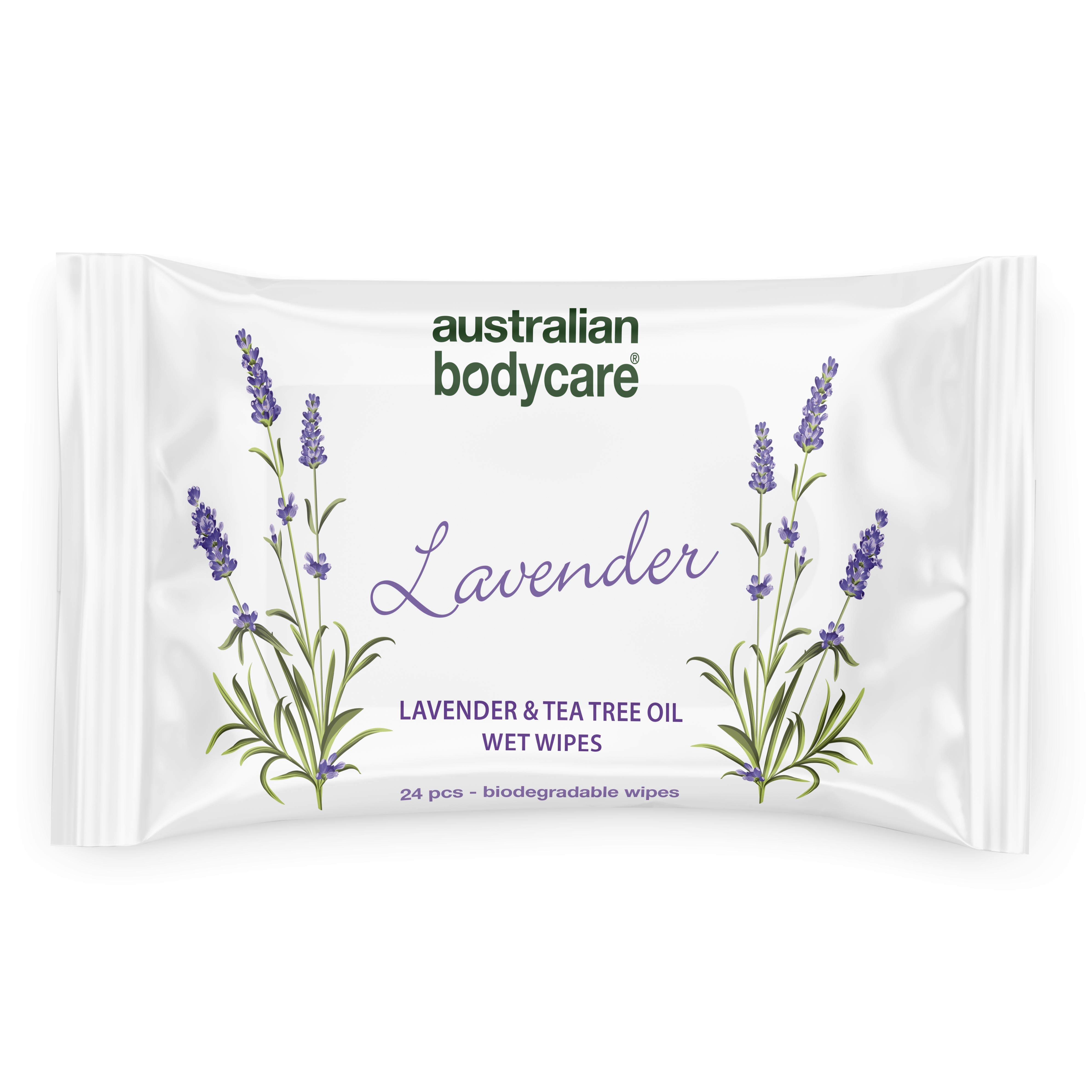 Vådservietter Med Lavendel   Tea Tree Oil 24 Stk     Til Rens Og Fugtpleje Af Ansigt Og Krop   Stk