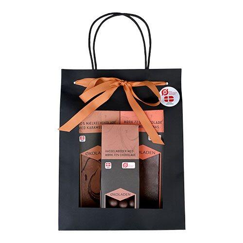 økoladen Gourmet Gavepose Orange        Chokoladeplader Samt Dragée Mandler  240g