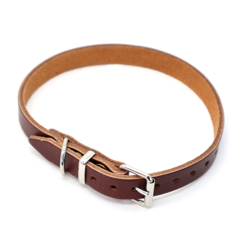 Brunt Hunde Halsbånd   Læder  Halsrem 16 Mm   45 Cm