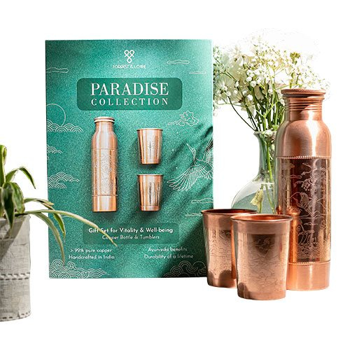 Kobber Drikkeflaske Og Krus Gavesæt Paradise 1x900ml 2x300ml