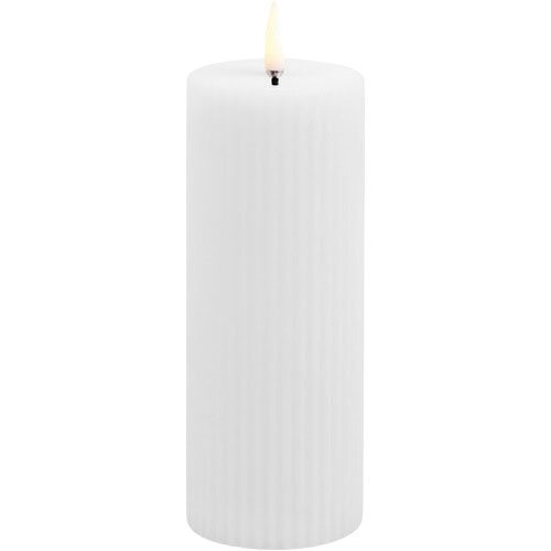 Led Pillar Candle Grooved  Smooth    8x15 Cm Nordic White   Stk