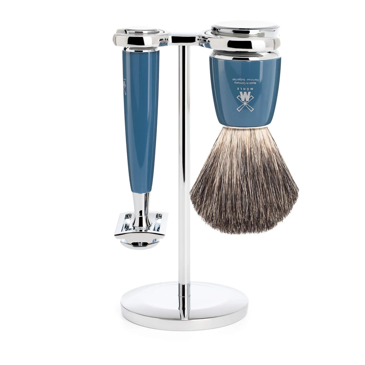 Mühle Shaving Barbersæt Med De-skraber Barberkost Og Holder Rytmo Petroleumsblå